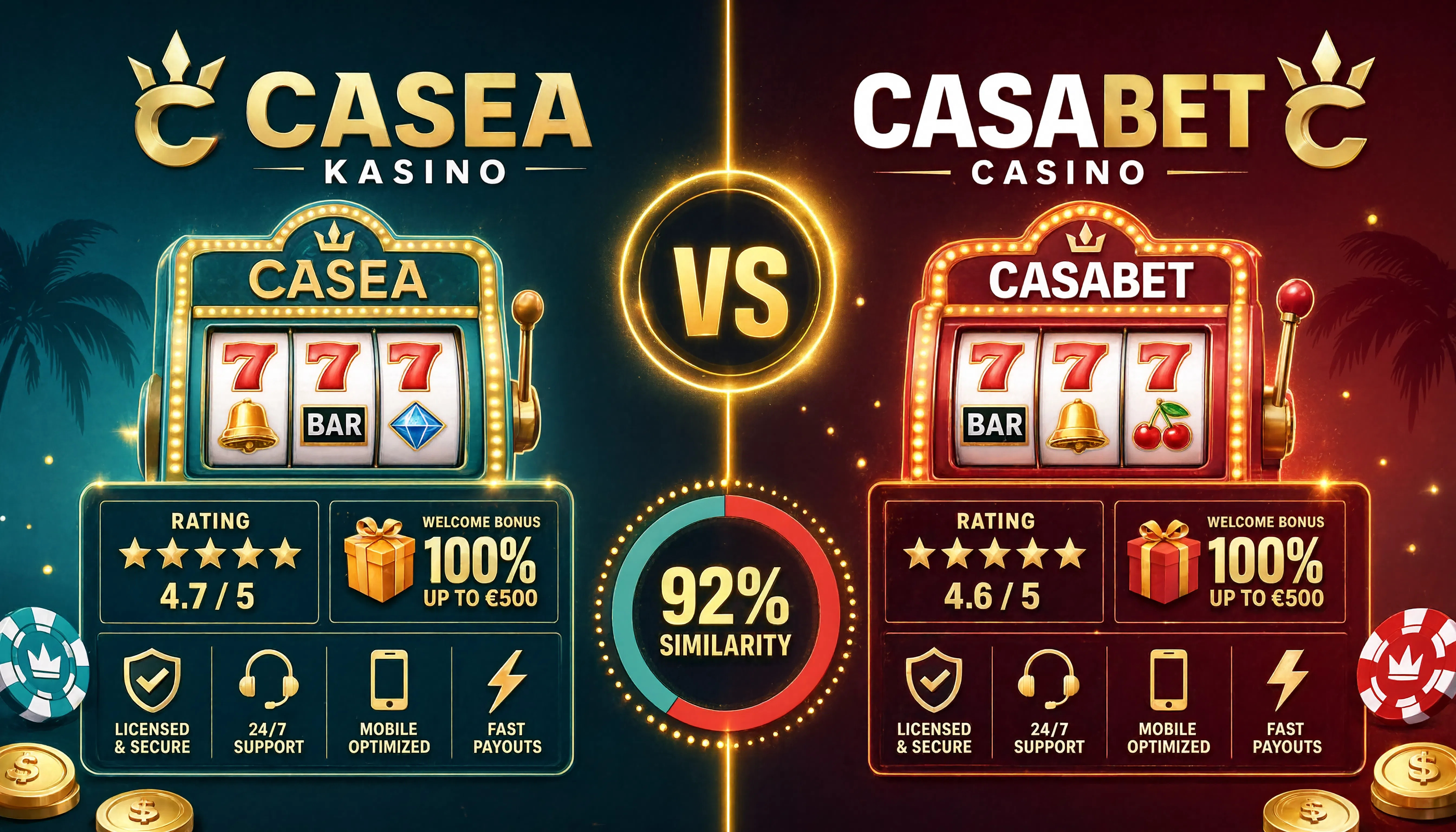 Porównanie ofert bonusowych Casea Casino i Casabet Casino