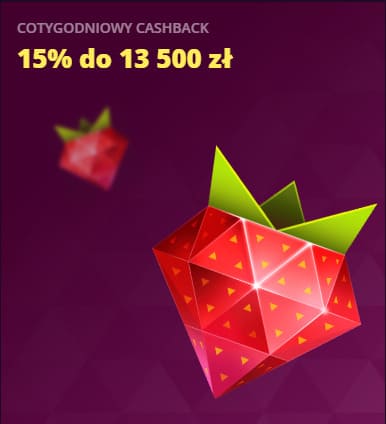 Cotygodniowy cashback od 5 do 15%, do 13,500 zł (zależnie od poziomu w programie VIP), Cotygodniowy cashback od 5 do 15%, do 13,500 zł (zależnie od poziomu w programie VIP),