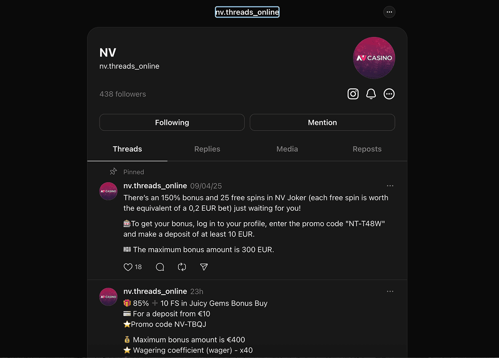 Odbieranie bonusów NV Casino z oficjalnych źródeł i kanałów społecznościowych