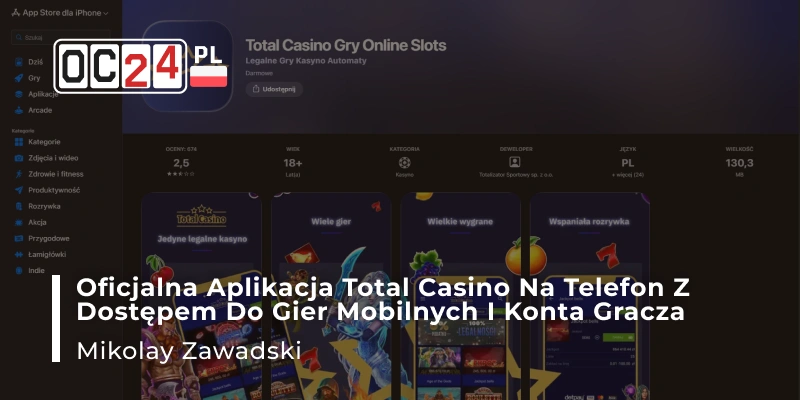 Oficjalna aplikacja Total Casino na telefon z dostępem do gier mobilnych i konta gracza